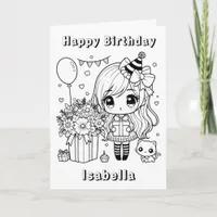 Color Me Anime Girl's Birthday Card