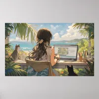 Anime office by the sea poster