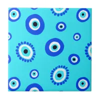 Bright Blue Greek Eye Patterned Ceramic Tile