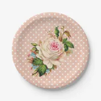 Coral or Peach Baby Shower or Wedding Rose Vintage Paper Plates