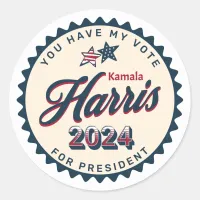 Kamala Harris 2024 | You Have my Vote Classic Round Sticker