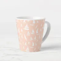 White Sailing Boats and Seabirds on Pastel Pink Latte Mug