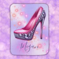 Monogrammed High Heel in Glitter Pink on Lilac | Fleece Blanket