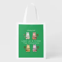 cute cats for cat lovers and coffee lovers grocery bag