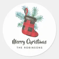 Buffalo Plaid Christmas Classic Round Sticker