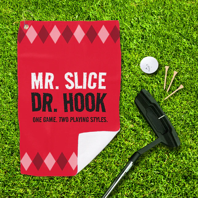 Funny Red Argyle Mr. Slice and Dr. Hook ... Golf Towel