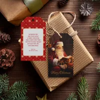 Vintage Santa Reading a Book Gift Tags