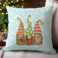 Watercolor Christmas Snowflakes Gnome Trio Throw Pillow