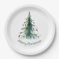 Minimalist Watercolor Christmas Tree Paper Plates