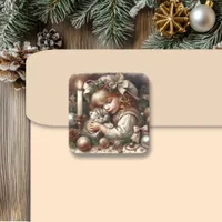 Cute Cuddly Kitten Christmas Square Sticker