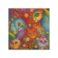 Colorful Crazy Kitty Cat Kitten Collage Wood Wall Art