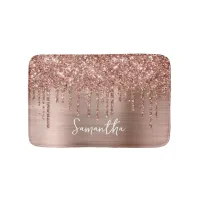 Sparkly Rose Gold Glitter Drips Glam Name Bath Mat