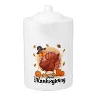 Happy Thanksgiving Typography Teapot