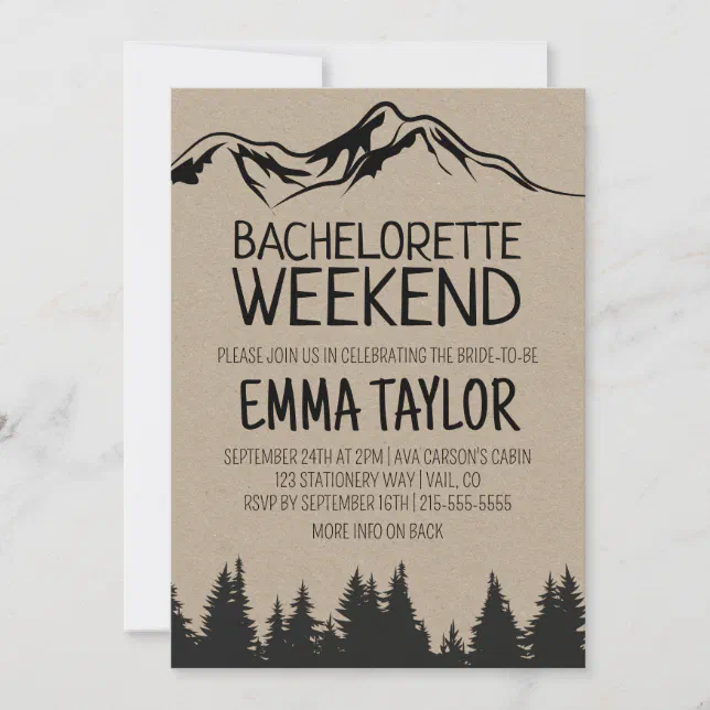 Rustic Woodsy Mountain Bachelorette Weekend Invitation