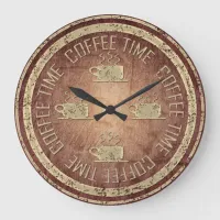 Coffee Time Gold on Red Large Clock