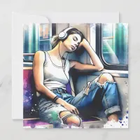 Woman Sleeping on the Subway Listening to Music