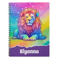 Rainbow Watercolor Lion with Faux Glitter Custom Notebook