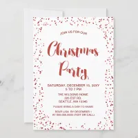 White and Red confetti Modern Christmas Party Invitation