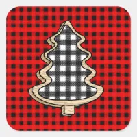 Buffalo Plaid, Red Gingham Christmas Trees    Square Sticker