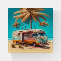 Retro RV and Palm Trees Paperweight