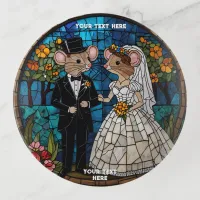 Cute Mouse Wedding Couple Mosaic Stained Glass Trinket Tray