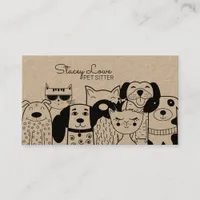 Cute Cartoon Dogs & Cats Pet Sitter  Business Card