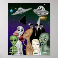 Different Alien Species, UFO, Planets Poster