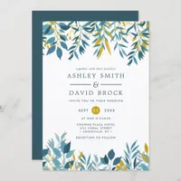 Navy Floral Botanical Watercolor Wedding Invitatio Invitation