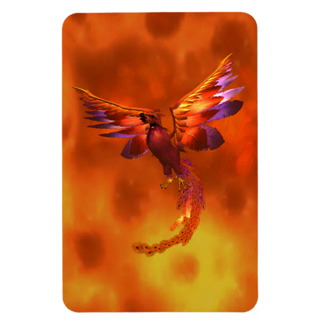 Colorful Phoenix Flying Against a Fiery Background Magnet