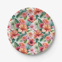 Tropical Flowers in Bloom Paper Plate