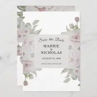 Blush Pink Gray Rose Floral Watercolor Greenery Save The Date