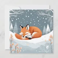 Sleeping Fox In Snow Winter Nature Christmas Holiday Card