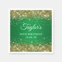 Gold Glitter Green Ombre 40th Birthday Napkins