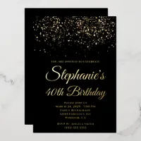 Gold Glitter Black 40th Birthday Foil Invitation