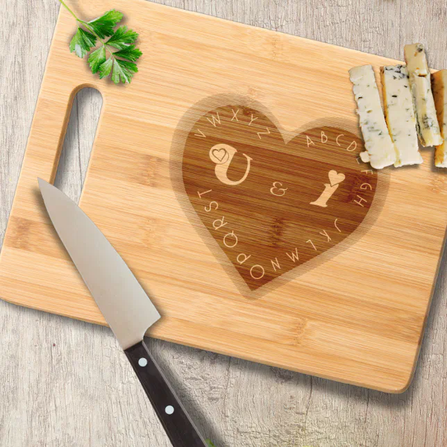 You and I - alphabet game on a heart Cutting Board