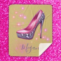 Monogrammed High Heel in Glitter Pink | Sherpa Blanket