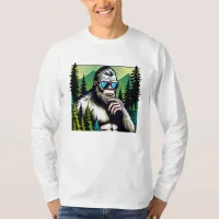 Curious Bigfoot with Sunglasses Hiding in Woods T-Shirt