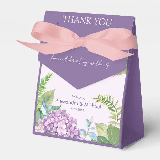 Watercolor Lavender Hydrangea Flowers Wedding Favor Boxes