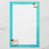 Personalized Pug and Roses Stationery