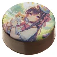 Pretty Anime Holding Kitten Girl's Birthday Chocolate Covered Oreo