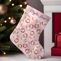 Pink Vintage Retro Santa Claus Personalized Small Christmas Stocking