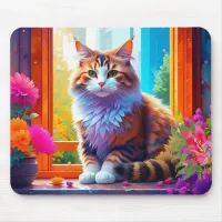 Cute Cat Sitting in City Window Ai Art Mouse Pad