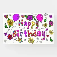 Whimsical Purple and Pink Happy Birthday Girl's Banner