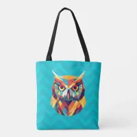 Geometric Owl Art Turquoise Tote Bag