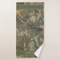 Camo Green and Brown Wood Logs Effect Camouflage Bath Towel