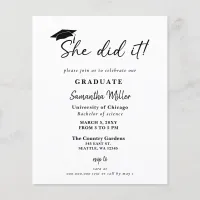 Budget Minimalist She Did It Graduation Invitation