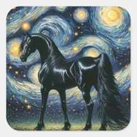 The Gorgeous Black Stallion in the Starry Night Square Sticker