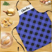 Personalized Blue Buffalo Plaid Patterned Kitchen Apron