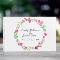 Pink Flower Wreath Elegant Floral White Wedding Guest Book