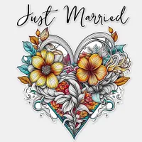 Floral Heart Romantic | Just Married Sticker